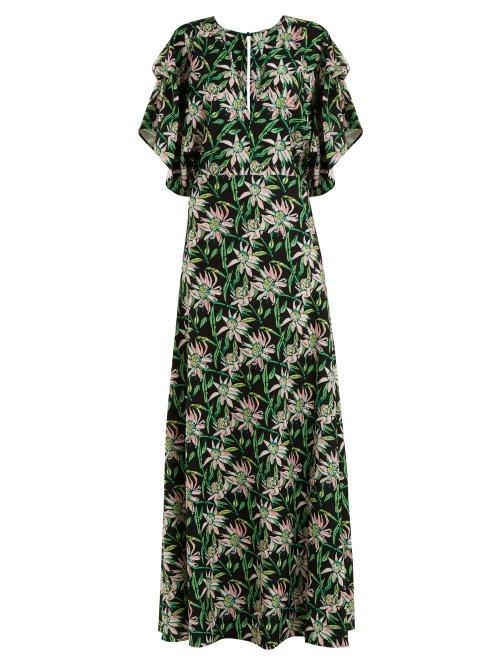 Matchesfashion.com Dodo Bar Or - Beverly V Neck Floral Print Dress - Womens - Black Green