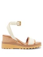 Matchesfashion.com See By Chlo - Robin Rickrack-trim Leather Wedge Sandals - Womens - Cream