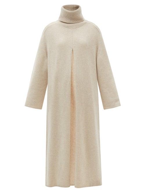 Joseph - Viviane Roll-neck Slit-front Merino Dress - Womens - Beige