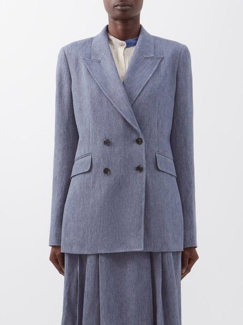 Gabriela Hearst - Angela Double-breasted Linen-denim Jacket - Womens - Light Denim