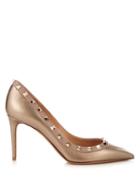 Matchesfashion.com Valentino - Rockstud Grained Leather Pumps - Womens - Gold