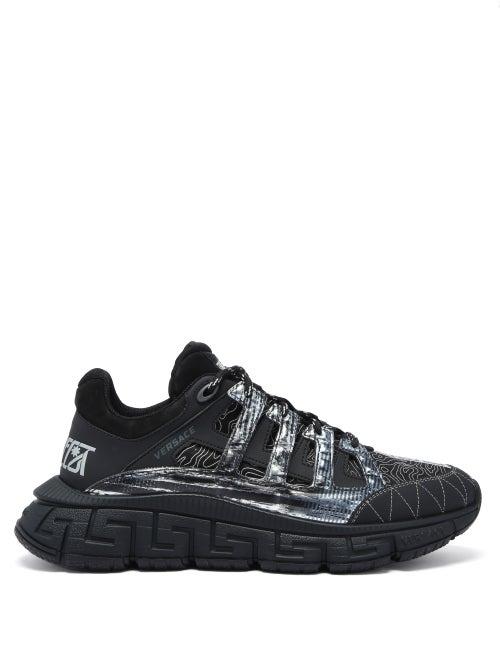 Matchesfashion.com Versace - Trigreca Leather And Mesh Trainers - Mens - Black Grey