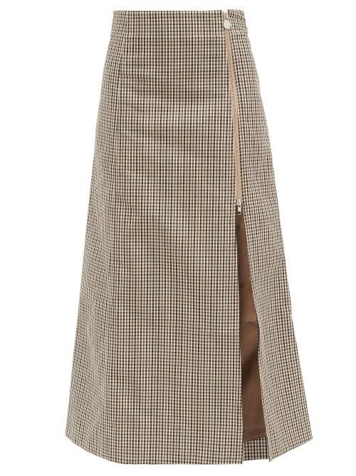 Matchesfashion.com Martine Rose - Cocorico Checked Cotton-blend Skirt - Womens - Brown Print