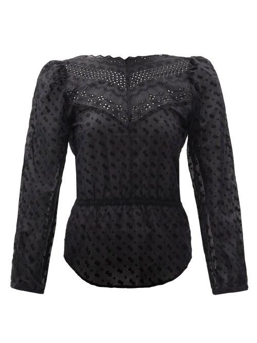 Matchesfashion.com Isabel Marant Toile - Taziae Broderie-anglaise Cotton-voile Top - Womens - Black