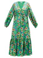 Matchesfashion.com Borgo De Nor - Marita Floral-print Silk-twill Midi Dress - Womens - Green Multi