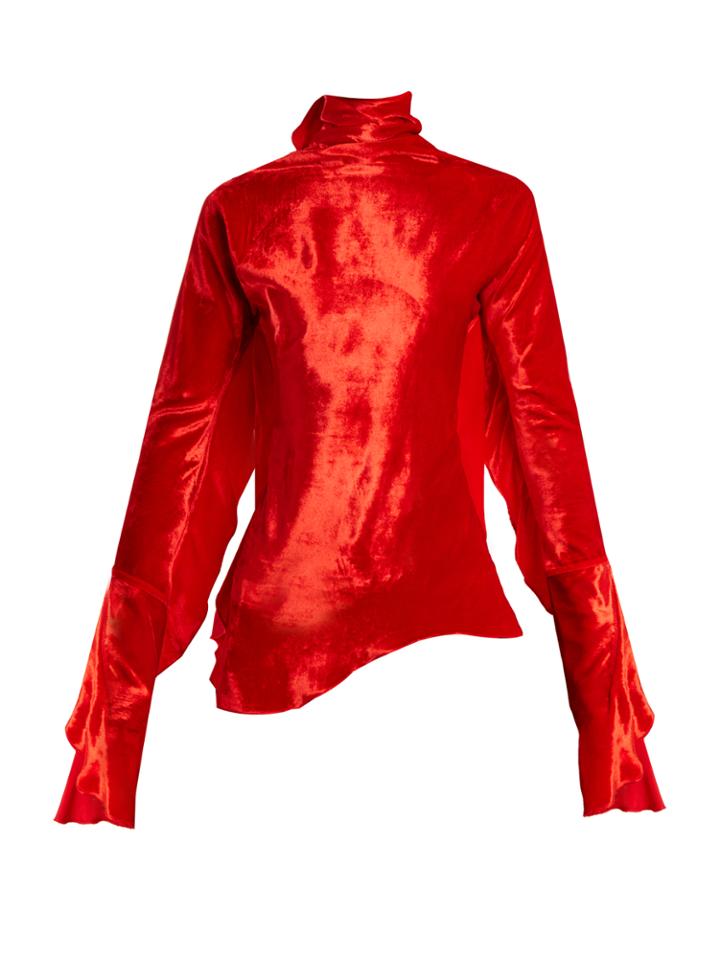 Paula Knorr Relief Waterfall-ruffled Silk-blend Velvet Top