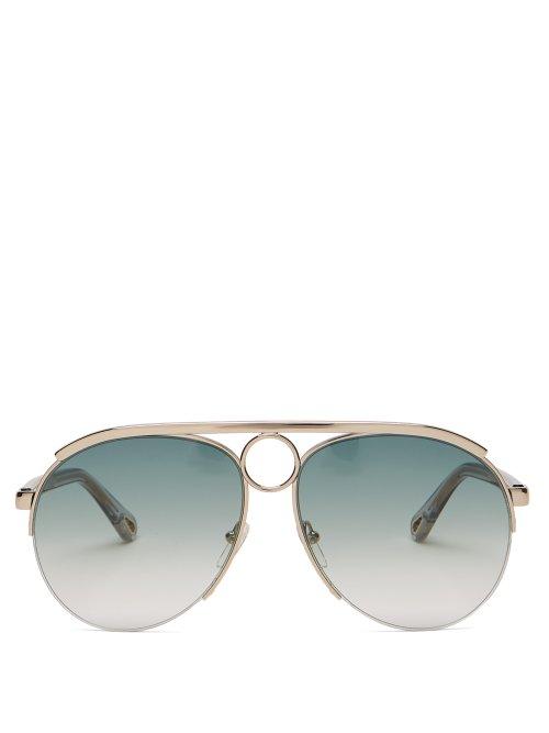 Matchesfashion.com Chlo - Romie Aviator Sunglasses - Womens - Blue
