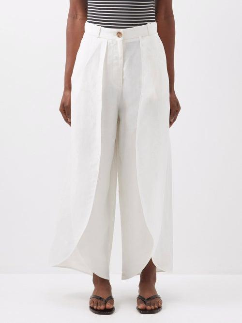 Toteme - High-rise Slubbed-linen Open-leg Trousers - Womens - White