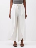 Toteme - High-rise Slubbed-linen Open-leg Trousers - Womens - White