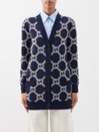 Gucci - Gg-jacquard Reversible Wool-blend Cardigan - Womens - Blue Ivory