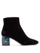 Prada Floral-embellished Velvet Ankle Boots
