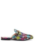 Matchesfashion.com Gucci - Princetown Logo Jacquard Backless Loafers - Womens - Silver Multi