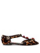 Matchesfashion.com Dolce & Gabbana - Embellished Leopard Print Velvet Flats - Womens - Leopard