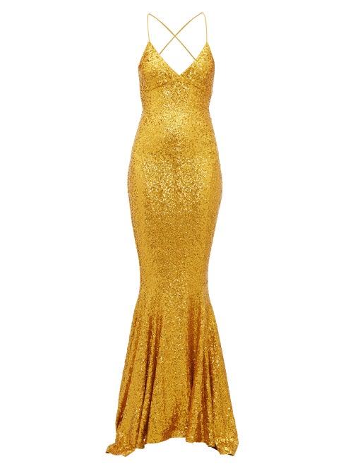 Matchesfashion.com Norma Kamali - Fishtail Hem Sequinned Jersey Maxi Dress - Womens - Gold