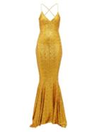 Matchesfashion.com Norma Kamali - Fishtail Hem Sequinned Jersey Maxi Dress - Womens - Gold