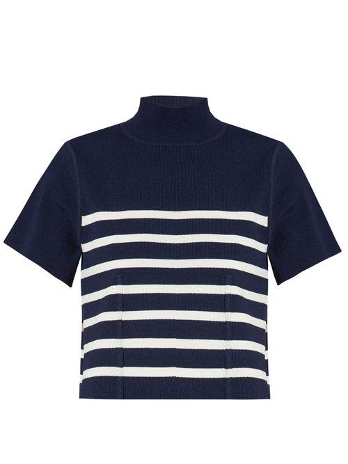 Matchesfashion.com Khaite - Stephanie Striped Flared Sleeve Cropped Top - Womens - Navy White