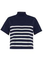Matchesfashion.com Khaite - Stephanie Striped Flared Sleeve Cropped Top - Womens - Navy White
