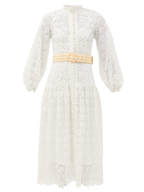 Matchesfashion.com Zimmermann - Empire Belted Guipure-lace Midi Dress - Womens - Ivory