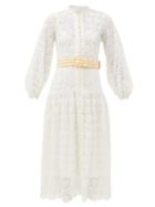 Matchesfashion.com Zimmermann - Empire Belted Guipure-lace Midi Dress - Womens - Ivory
