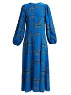Matchesfashion.com Ganni - Cloverdale Printed Silk Dress - Womens - Blue