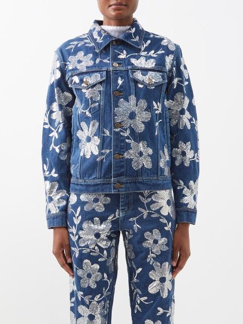Ashish - Daisy-sequinned Denim Jacket - Womens - Denim Multi