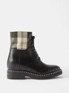 Chlo - X Barbour Tartan-panel Leather Ankle Boots - Womens - Black