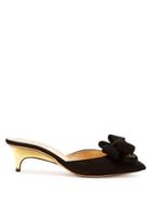 Matchesfashion.com Charlotte Olympia - Suede Bow Kitten Heel Mules - Womens - Black Gold