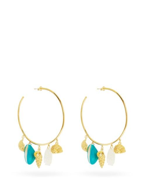 Matchesfashion.com Aurlie Bidermann - Aguas Shell-charm Gold-plated Hoop Earrings - Womens - Gold