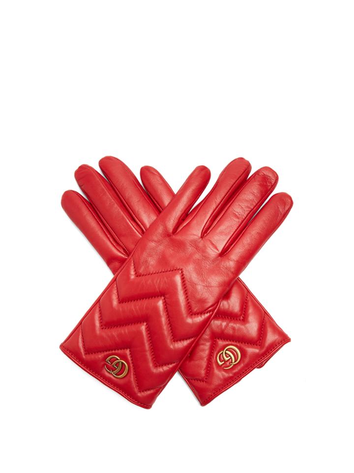 Gucci Chevron-quilted Leather Gloves