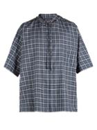 Matchesfashion.com Balenciaga - Hooded Short Sleeved Plaid Cotton Shirt - Mens - Blue