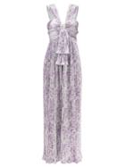 Matchesfashion.com Paco Rabanne - Floral-print Metallic-pliss Dress - Womens - Silver