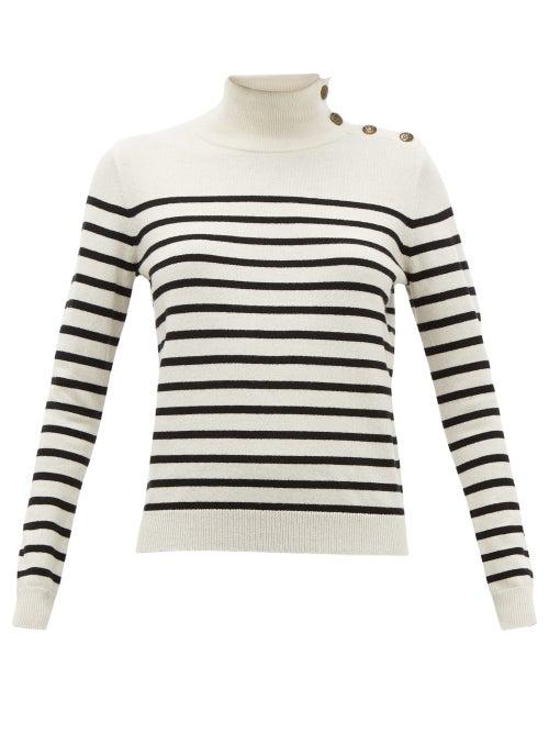 Matchesfashion.com Nili Lotan - Beale Striped High-neck Cashmere Sweater - Womens - Ivory Multi