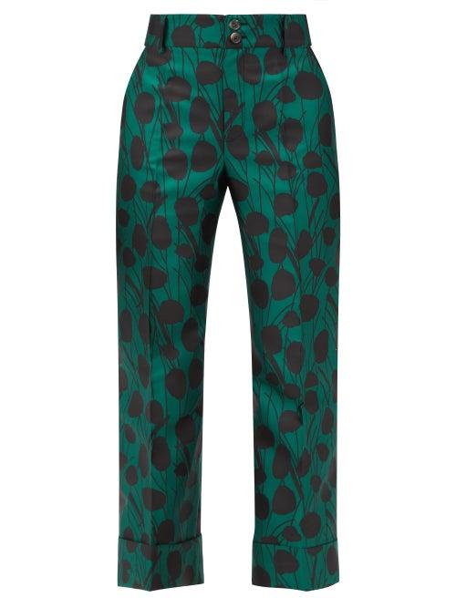 Matchesfashion.com La Doublej - Hendrix Satin-jacquard Trousers - Womens - Green Print