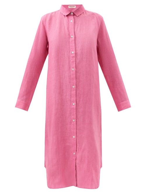 Emporio Sirenuse - Dove Linen Midi Shirt Dress - Womens - Fuschia