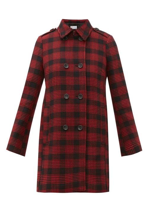 Matchesfashion.com Redvalentino - Double Breasted Prince Of Wales Checked Coat - Womens - Black Red