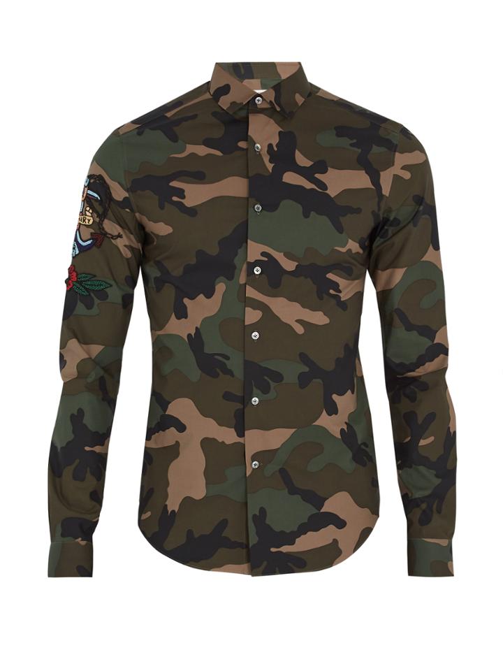 Valentino Tattoo-appliqu Camouflage-print Cotton Shirt