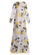 Matchesfashion.com Erdem - Ora Floral Embroidered Silk Organza Gown - Womens - Blue Multi