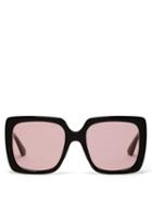 Matchesfashion.com Gucci - Crystal Logo Square Frame Acetate Sunglasses - Womens - Black Pink