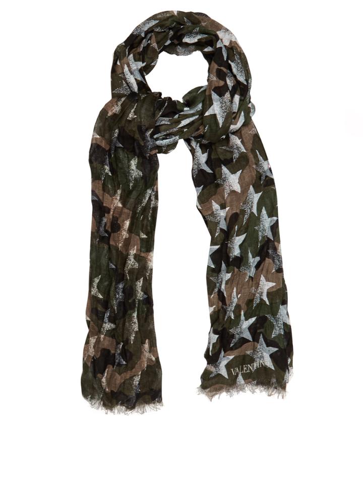 Valentino Camustars-print Linen Scarf