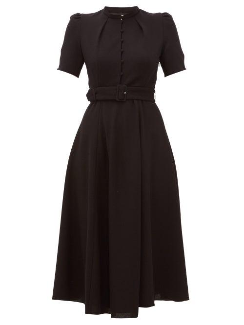 Matchesfashion.com Beulah - Aahna Puff Sleeve Belted Wool Dress - Womens - Black