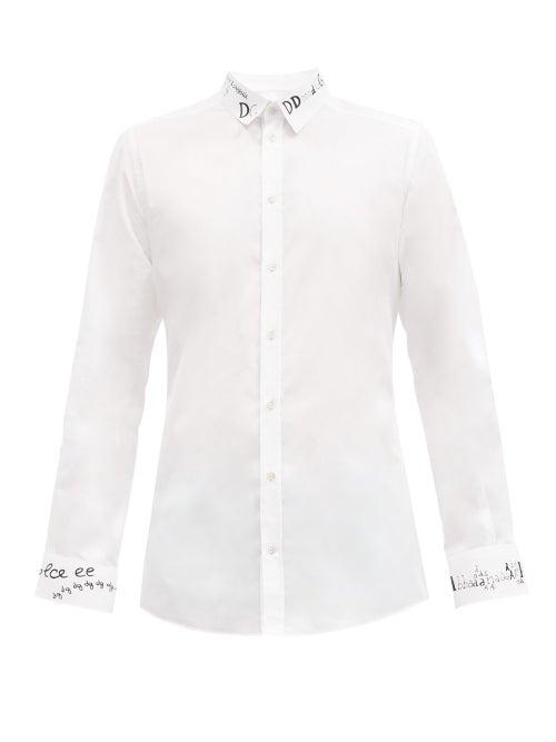 Matchesfashion.com Dolce & Gabbana - Logo-print Cotton-poplin Shirt - Mens - White