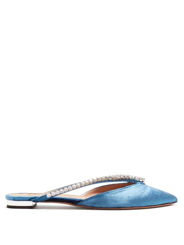 Aquazzura Sabine Crystal-embellished Velvet Slipper Shoes