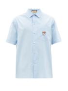 Mens Rtw Gucci - Bee-embroidered Cotton-poplin Shirt - Mens - Blue