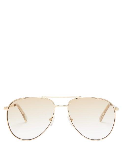 Matchesfashion.com Le Specs - Road Trip Aviator Metal Sunglasses - Womens - Gold Multi