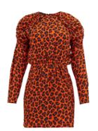 Matchesfashion.com Msgm - Ruffled Leopard Print Crepe Mini Dress - Womens - Orange
