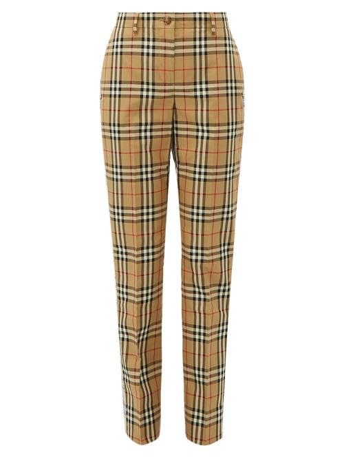 Matchesfashion.com Burberry - Two Tone Checked Cotton Straight Leg Trousers - Womens - Beige Multi