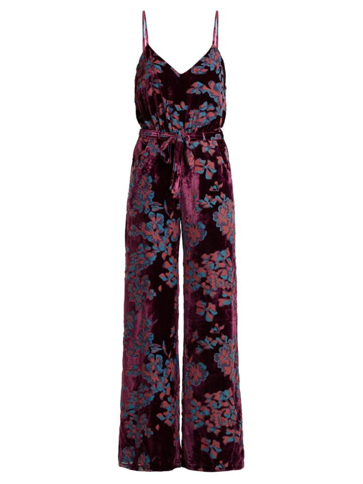 Saloni Loretta Floral-print Devor-velvet Jumpsuit