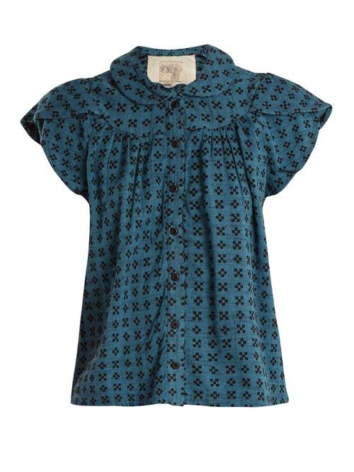 Matchesfashion.com Ace & Jig - Monet Ruffle Sleeved Geometric Jacquard Cotton Top - Womens - Blue