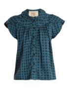 Matchesfashion.com Ace & Jig - Monet Ruffle Sleeved Geometric Jacquard Cotton Top - Womens - Blue