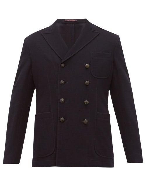 Matchesfashion.com The Gigi - Double Breasted Honeycomb Wool Blend Blazer - Mens - Navy